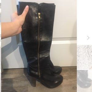 Black leather heeled boots